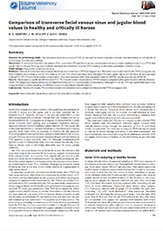 Comparison of transverse facial venous sinus and jugular blood values in healthy and critically ill horses